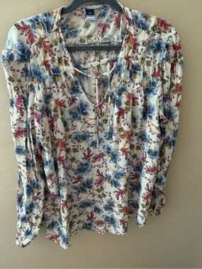 Old Navy Pullover Poet Boho Blouse Crinkle Rayon Ivory Floral Print size XL tall